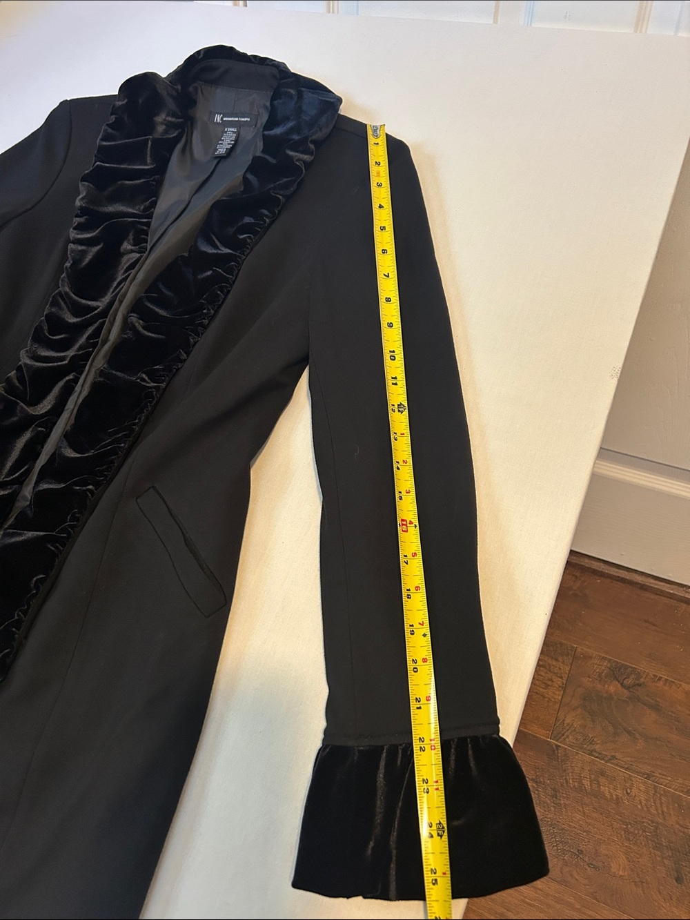 INC Women’s Black Velvet-Trim Long Jacket - Picture 5 of 10